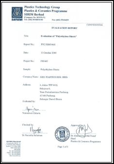 Sirim Evaluation of Polyethylene